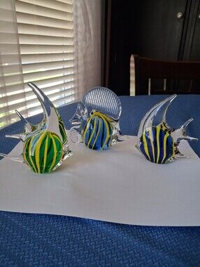 Glass Paperweight/decor-Lot Of 3 Fish
